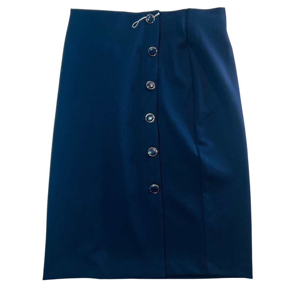 NYCC New York Clothing Co Navy‎ Blue Button Front Pencil Skirt Womens Small